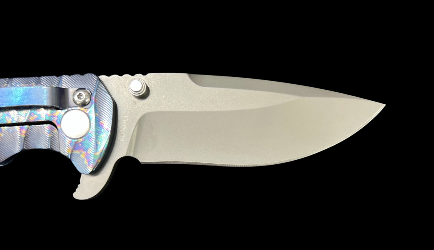 Kizer Cutlery Ki401C2 V3 Flipper 3.58" S35VN Black Blade, Rainbow Milled Titanium Handles, Frame Lock - Ki4401C2