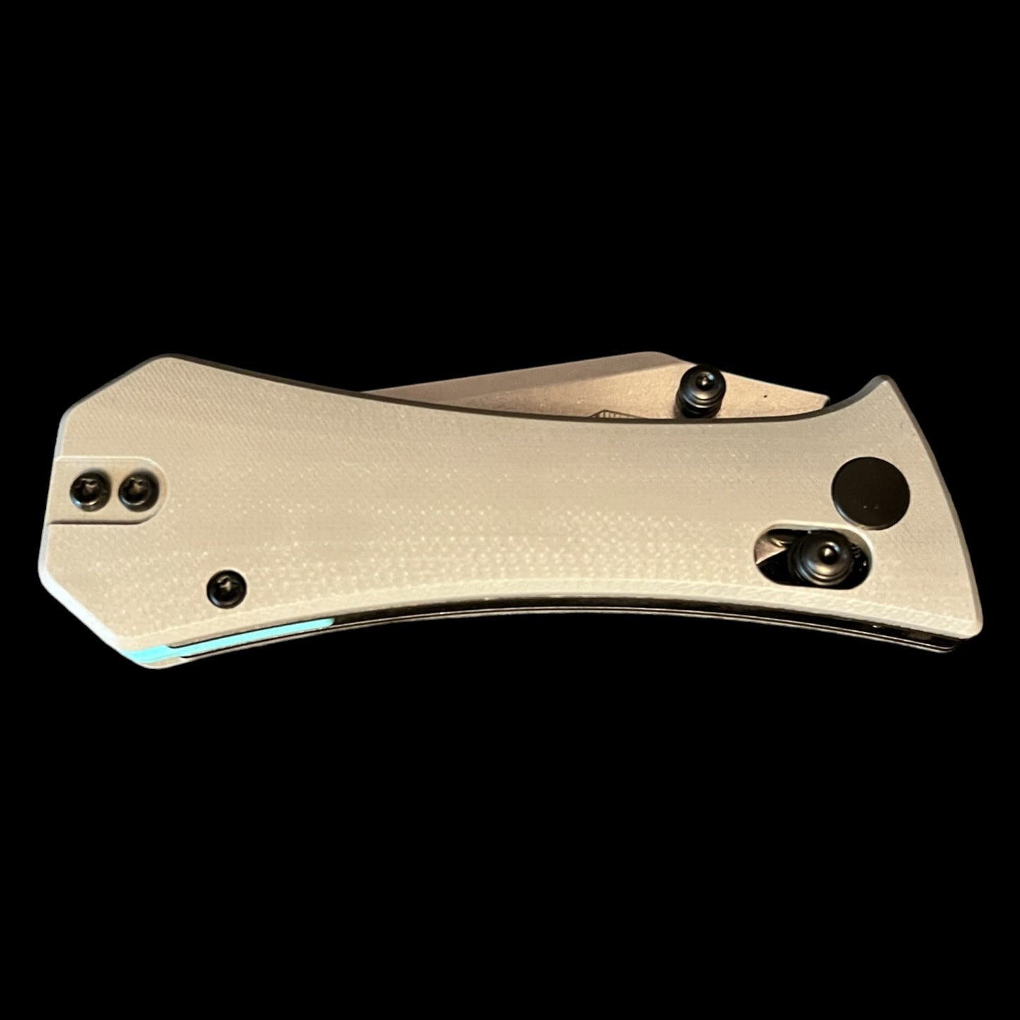 AUXMFG COFFIN CROSSBAR 2.7" EDC FOLDING KNIFE GREY G10 with TEAL BACKSPACER