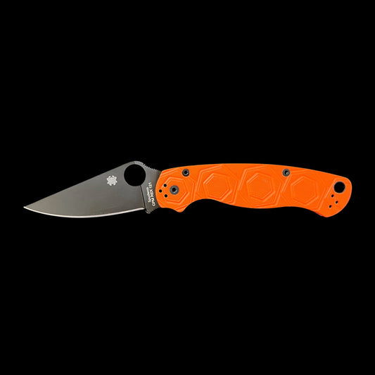 Spyderco Para Military 2 - 3.45" CPM-REX 121 Black ZrOC Blade Finish - HEX Pattern Orange G-10 Scales - CUTLERY SHOPPE EXCLUSIVE - C81GPORRX121BK2