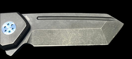 BEANS BLADES Mini Warrior M390 Black PVD Tanto Blade with Carbon Fiber Twill Handle (BBBWFCARBONTWILL)