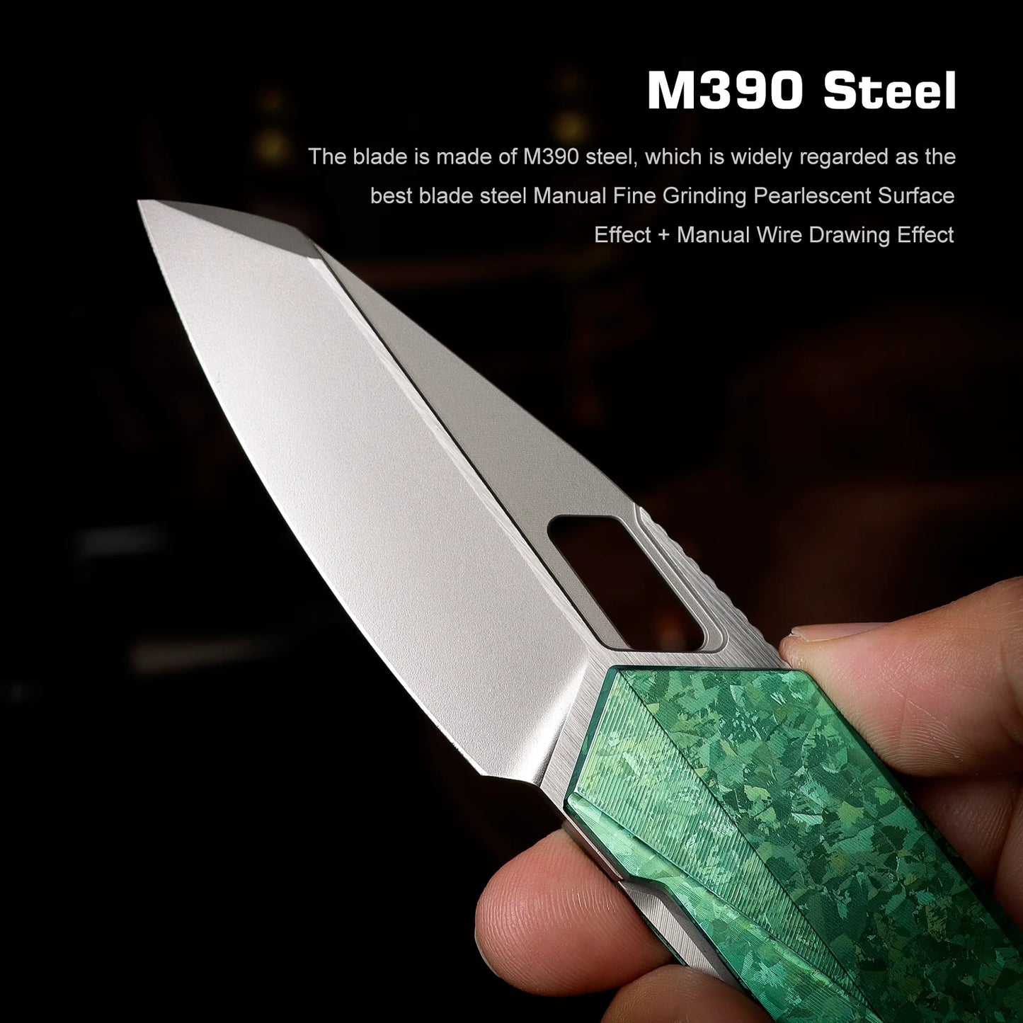 REMETTE RT-Woodpecker Liner Lock Knife Crystal Green Titanium (3" Pearlescent)