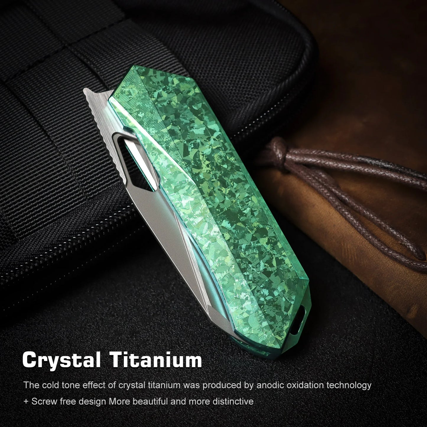 REMETTE RT-Woodpecker Liner Lock Knife Crystal Green Titanium (3" Pearlescent)