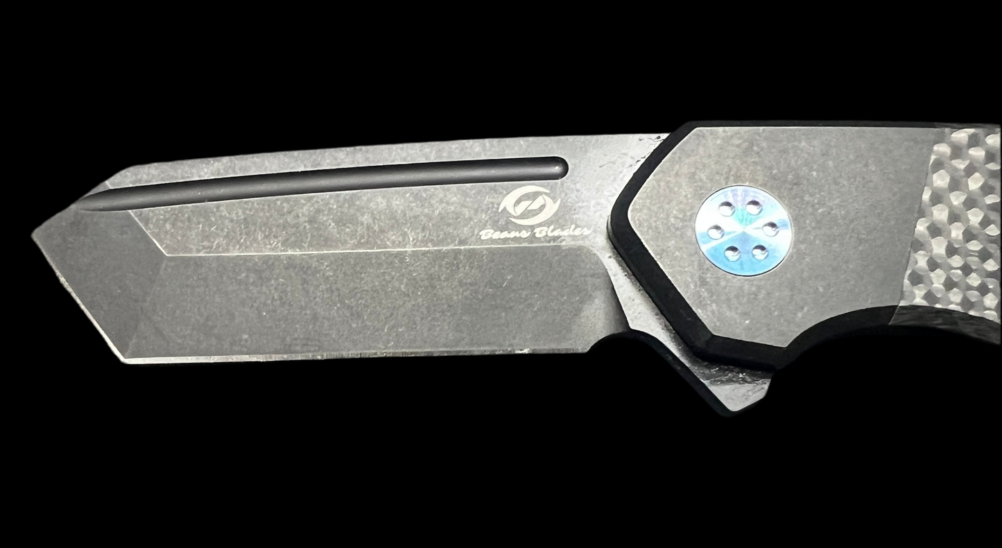 BEANS BLADES Mini Warrior M390 Black PVD Tanto Blade with Carbon Fiber Twill Handle (BBBWFCARBONTWILL)