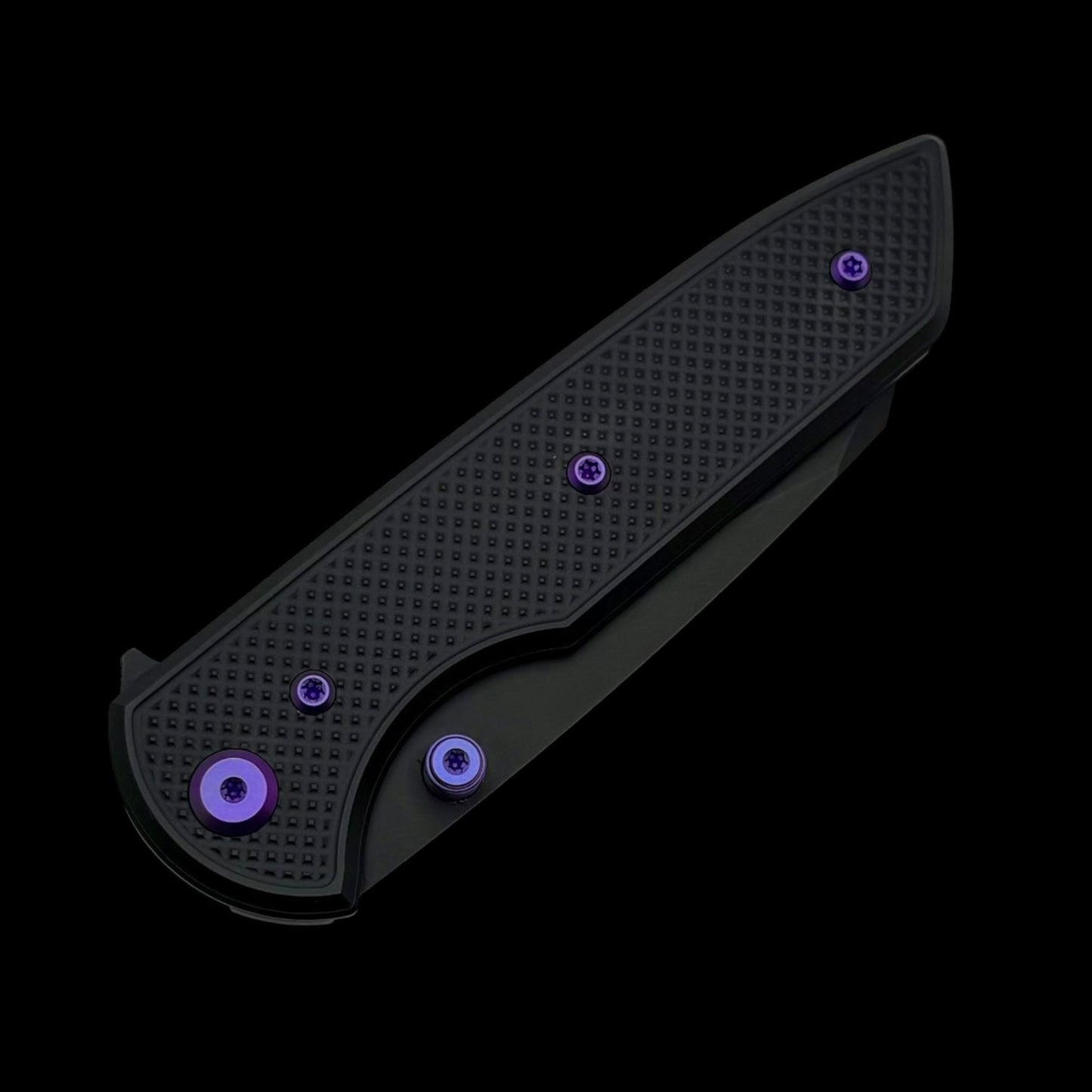 Chaves Knives Brad Blount The Arrestor 229 Black Knurled Aluminum Handles w/ Purple Ti Hardware & Black PVD 154CM - Blue Label