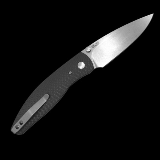 Three Rives Manufacturing TRM – Atom-MC-3D-CF – Atom Liner lock – Folding Knife – CPM MagnaCut Stonewash Drop Point – 3D Carbon Fiber – Black