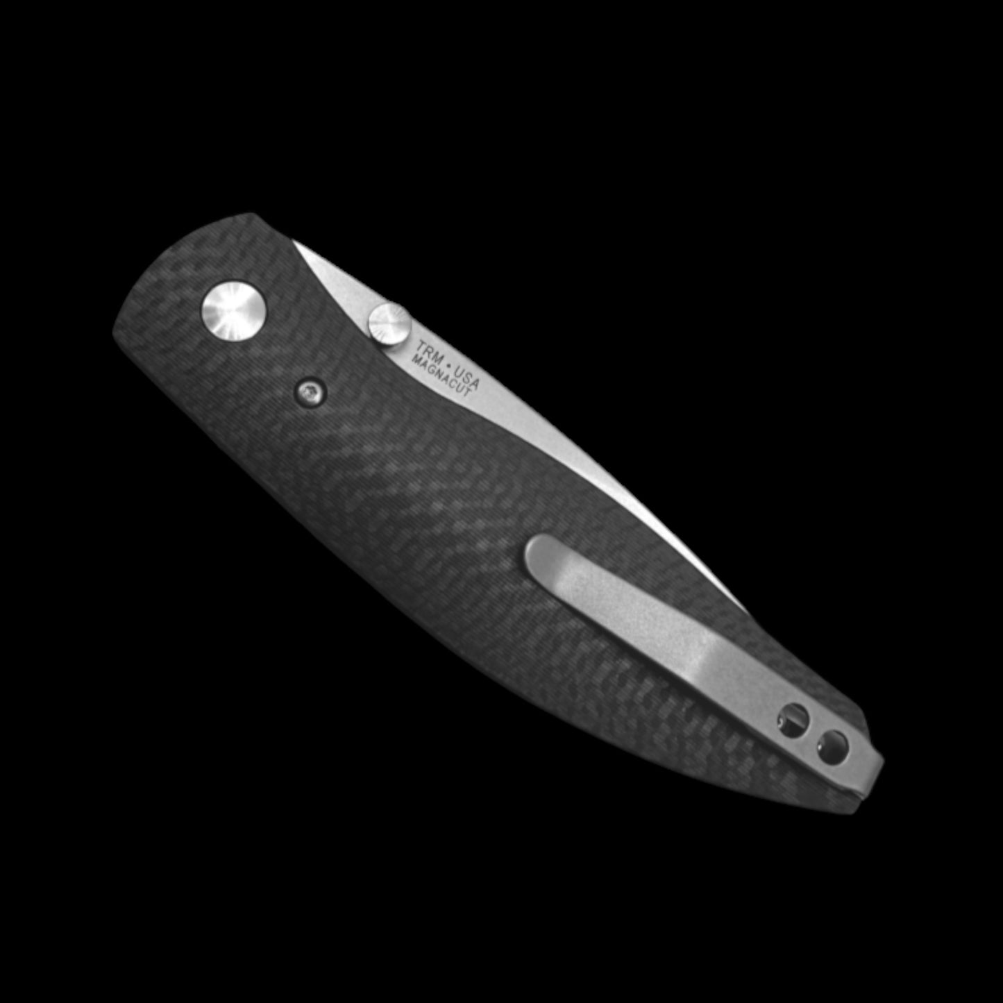 Three Rives Manufacturing TRM – Atom-MC-3D-CF – Atom Liner lock – Folding Knife – CPM MagnaCut Stonewash Drop Point – 3D Carbon Fiber – Black