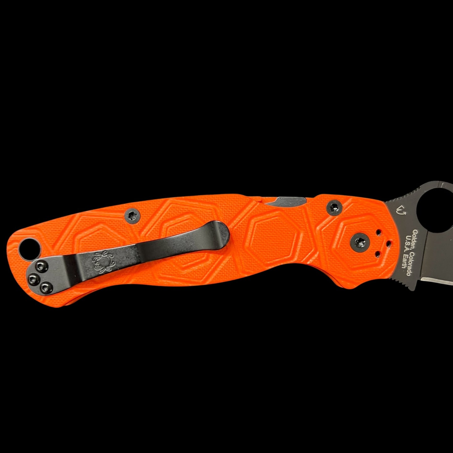 Spyderco Para Military 2 - 3.45" CPM-REX 121 Black ZrOC Blade Finish - HEX Pattern Orange G-10 Scales - CUTLERY SHOPPE EXCLUSIVE - C81GPORRX121BK2