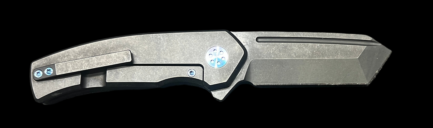 BEANS BLADES Mini Warrior M390 Black PVD Tanto Blade with Carbon Fiber Twill Handle (BBBWFCARBONTWILL)