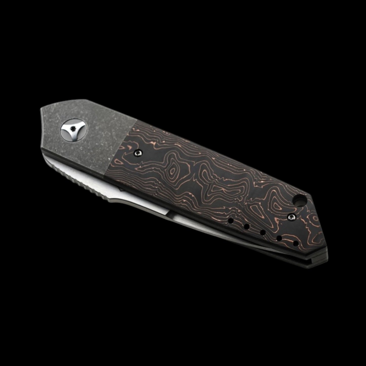 MECHFORCE PETER CAREY COLLAB, ROADSTER BOLSTER LOCK FLIPPER KNIFE, M390 - Copper Carbon Fiber