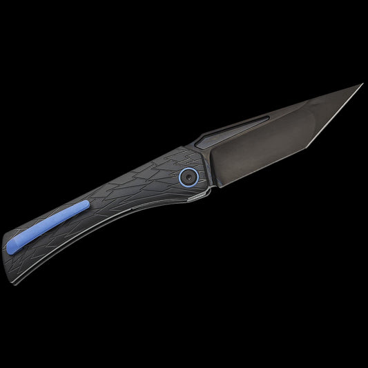 Ketuo Knife Usurper Liner Lock Folding Knife 3.43" M390 DLC Tanto Blade, DLC "Dragon Shard" Titanium Handles, Blue Pivot Collar, Blue Clip - KT-Usurper DLC