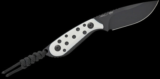 Kizer Cutlery Maksim Epifantsev BUDDY Fixed Blade Knife 3" Nitro-V Black PVD Drop Point Blade, Black and White G10 Handles, Kydex Sheath - 1081A3