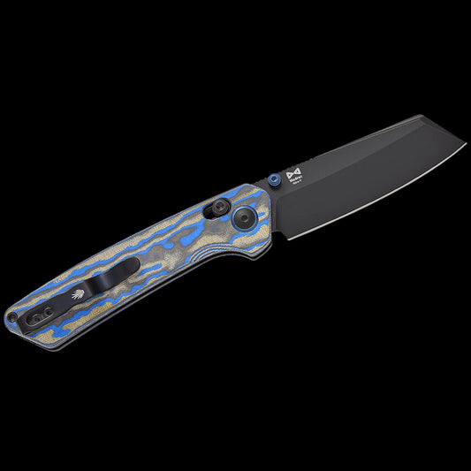 Kizer Cutlery Vanguard Matteo Pignatelli Madrac Clutch Lock Folding Knife 3.06" Nitro-V Black Stonewashed Reverse Tanto Blade, Blue Vortex Micarta Handles, Reversible Clip, AXIS/Crossbar Lock - V3693A4