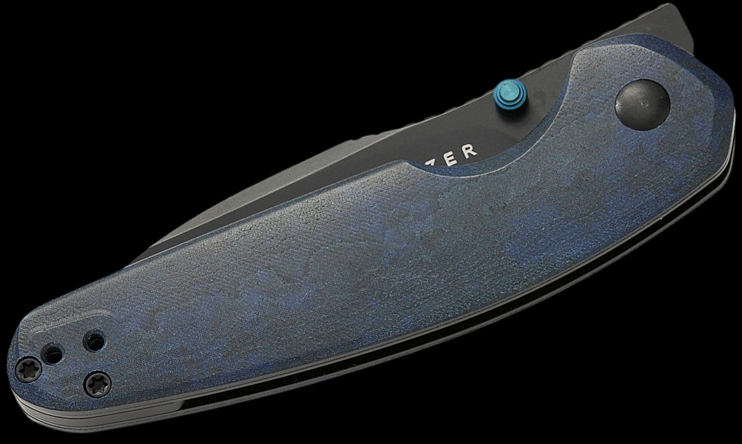 Kizer Cutlery Evgeniy Bulychev Meteora Folding Knife 3.22" Nitro-V Black PVD Drop Point Blade, Blue Canyon Richlite Handles, Liner Lock - V3730A3