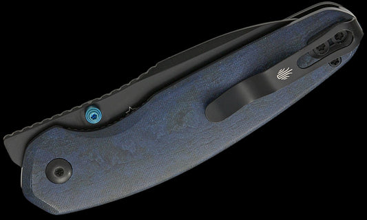 Kizer Cutlery Evgeniy Bulychev Meteora Folding Knife 3.22" Nitro-V Black PVD Drop Point Blade, Blue Canyon Richlite Handles, Liner Lock - V3730A3
