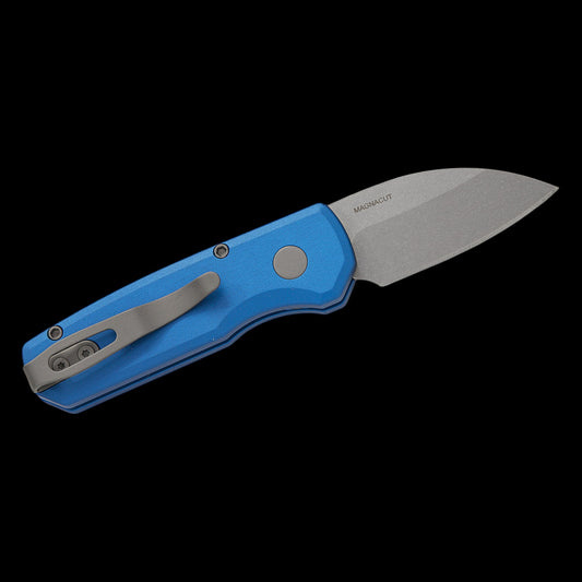Pro-Tech R5301 Runt 5 AUTO Folding Knife 1.94" CPM-MagnaCut Stonewashed Wharncliffe Blade, Blue Aluminum Handles - R5301-BLUE