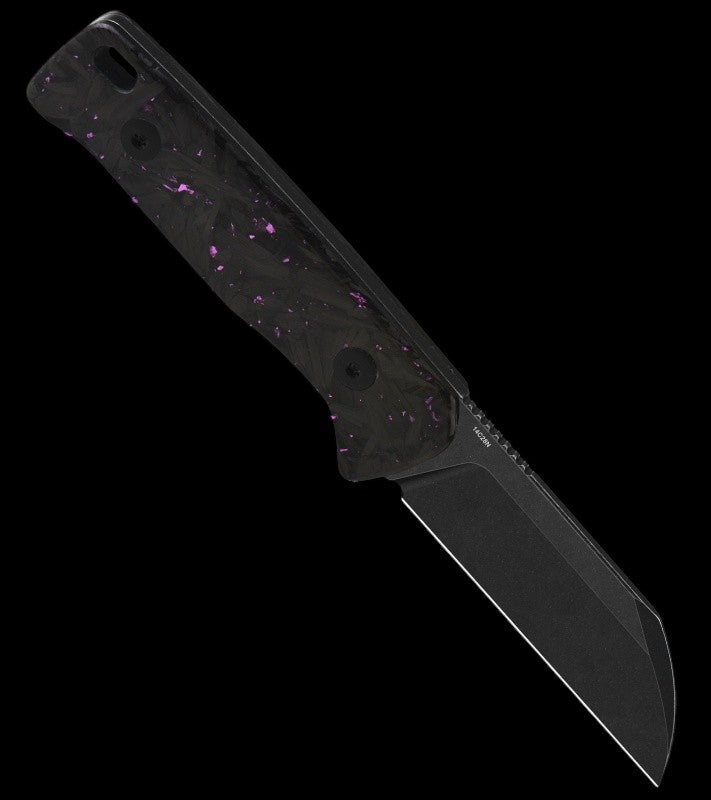 QSP Baby Penguin Fixed Blade Knife Purple Shredded CF (2.5" Black SW 14C28N)
