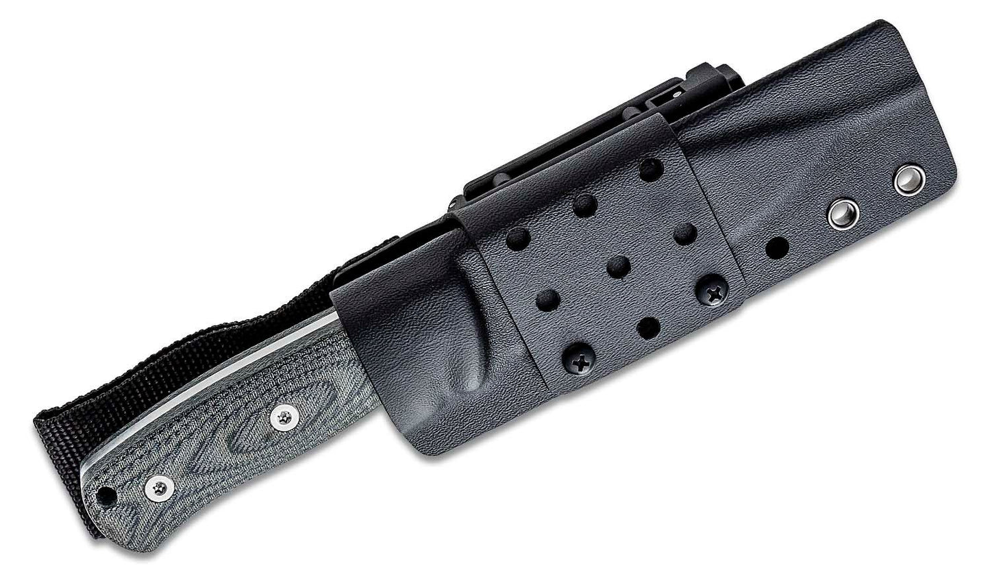 QSP Knives Bison V2 Fixed Blade Knife 4.5" D2 Satin Clip Point, Denim Jean Micarta Handles, Kydex Sheath - QS134-B