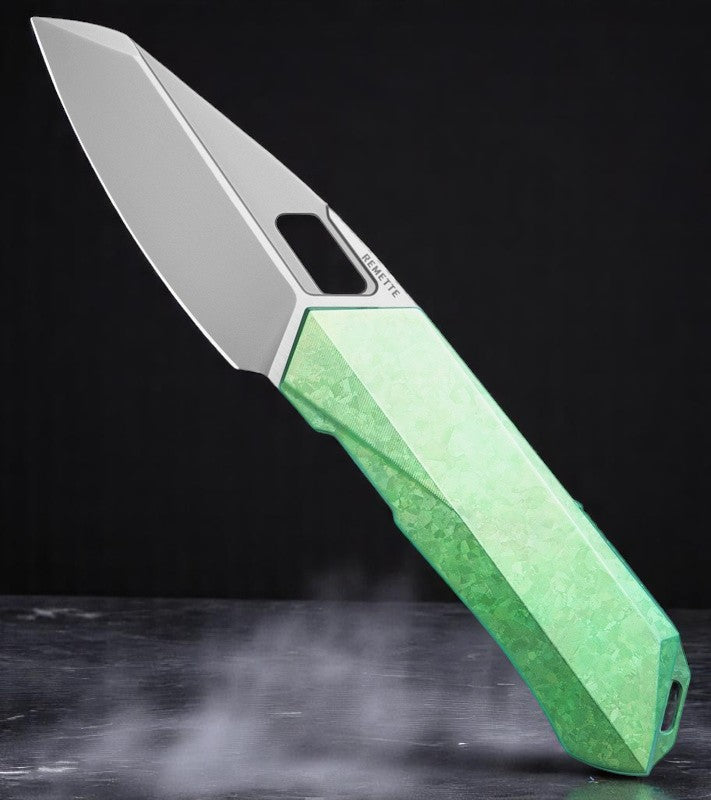 REMETTE RT-Woodpecker Liner Lock Knife Crystal Green Titanium (3" Pearlescent)
