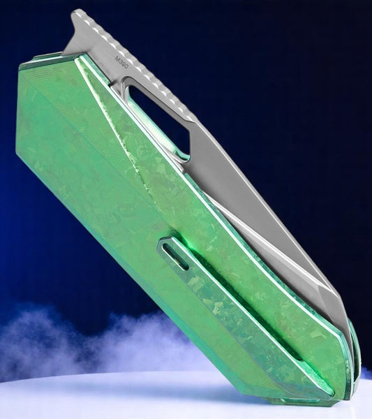 REMETTE RT-Woodpecker Liner Lock Knife Crystal Green Titanium (3" Pearlescent)