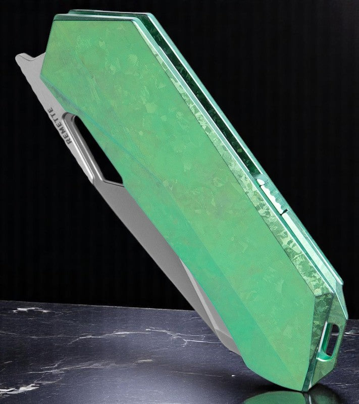 REMETTE RT-Woodpecker Liner Lock Knife Crystal Green Titanium (3" Pearlescent)