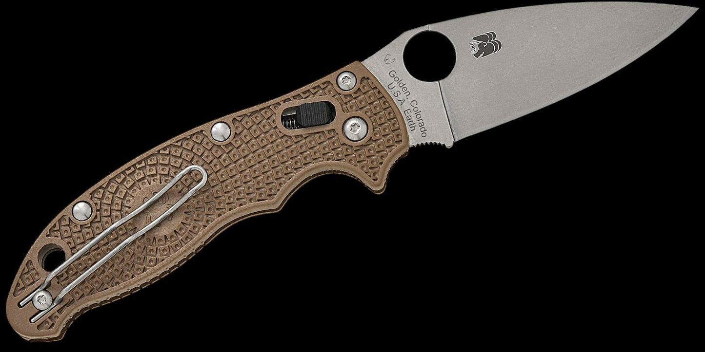 Spyderco Manix 2 Lightweight Sprint Run Folding Knife 3.37" CPM-15V Stonewashed Plain Blade, Brown FCRP Handles, Ball Bearing Lock - C101PBN15V2