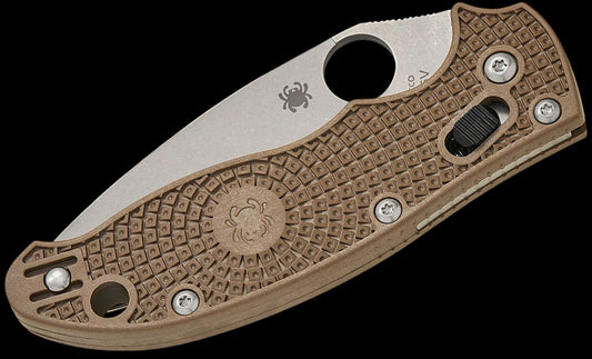 Spyderco Manix 2 Lightweight Sprint Run Folding Knife 3.37" CPM-15V Stonewashed Plain Blade, Brown FCRP Handles, Ball Bearing Lock - C101PBN15V2
