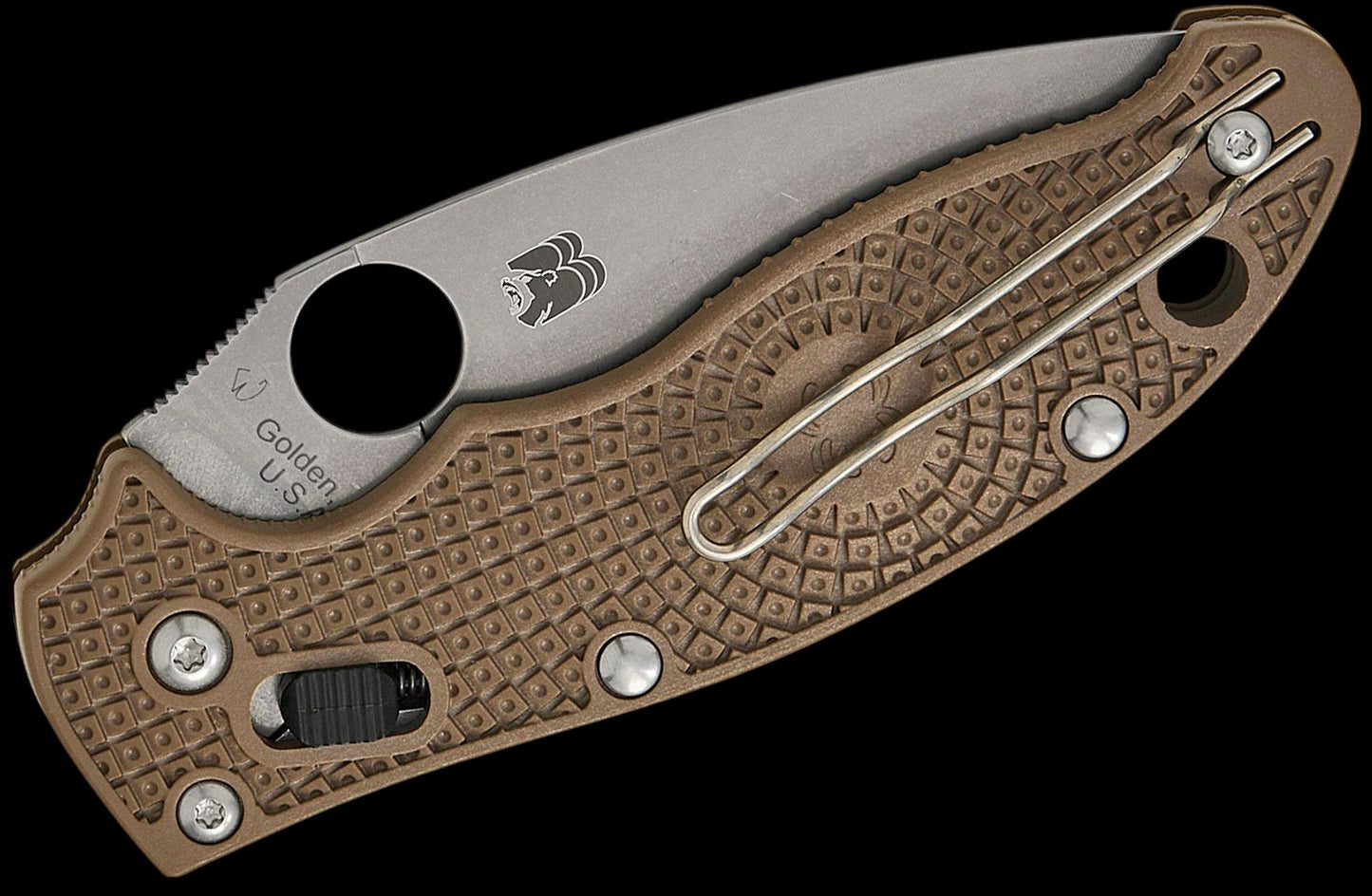 Spyderco Manix 2 Lightweight Sprint Run Folding Knife 3.37" CPM-15V Stonewashed Plain Blade, Brown FCRP Handles, Ball Bearing Lock - C101PBN15V2