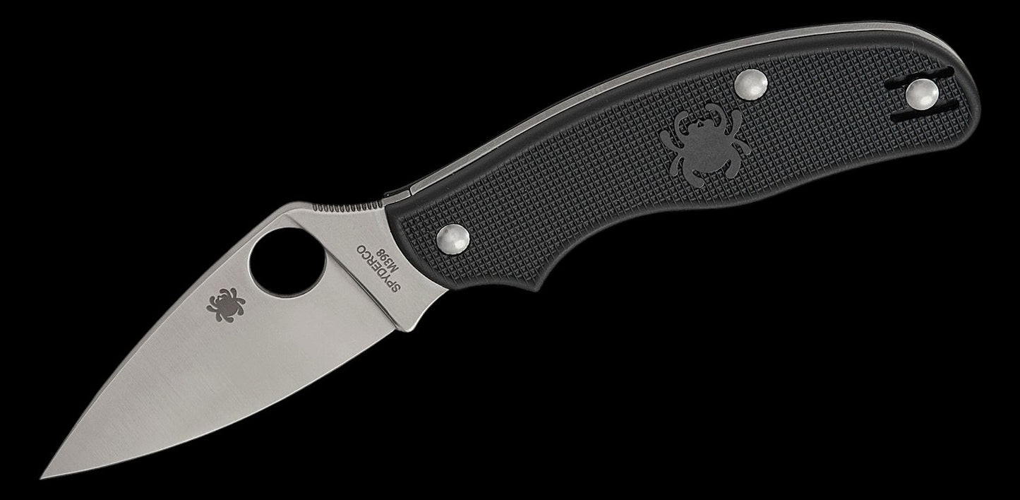 Spyderco Metropolitan Lightweight Slipjoint Folding Knife 2.68" M398 Satin Leaf Shaped Blade, Black FRN Handles, Reversible Wire Clip - C213PBK