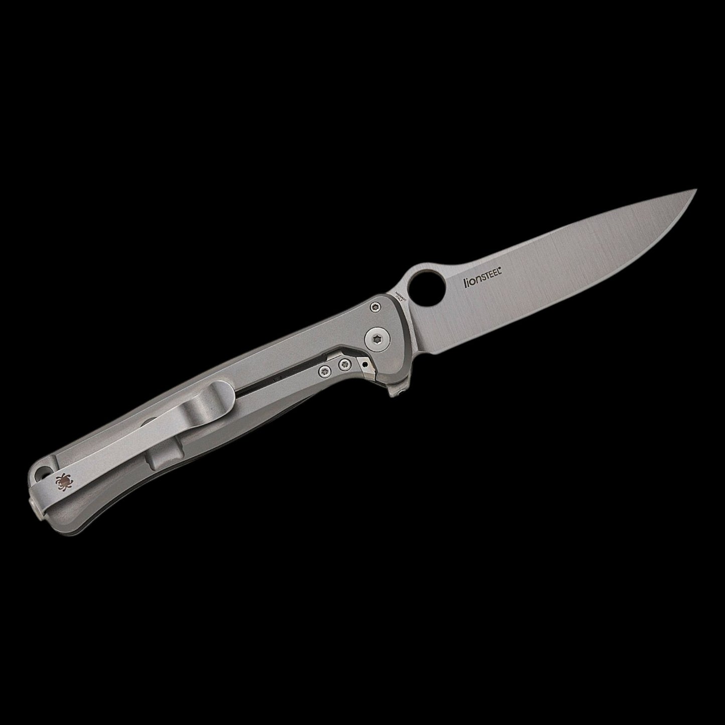 Spyderco/LionSTEEL Michele Pensato Slym Frame Lock Flipper Knife 3.42" M390 Stonewashed Drop Point Blade, Gray PVD Titanium Handles with Polar Dark Matter FatCarbon Inlay - C271TIP