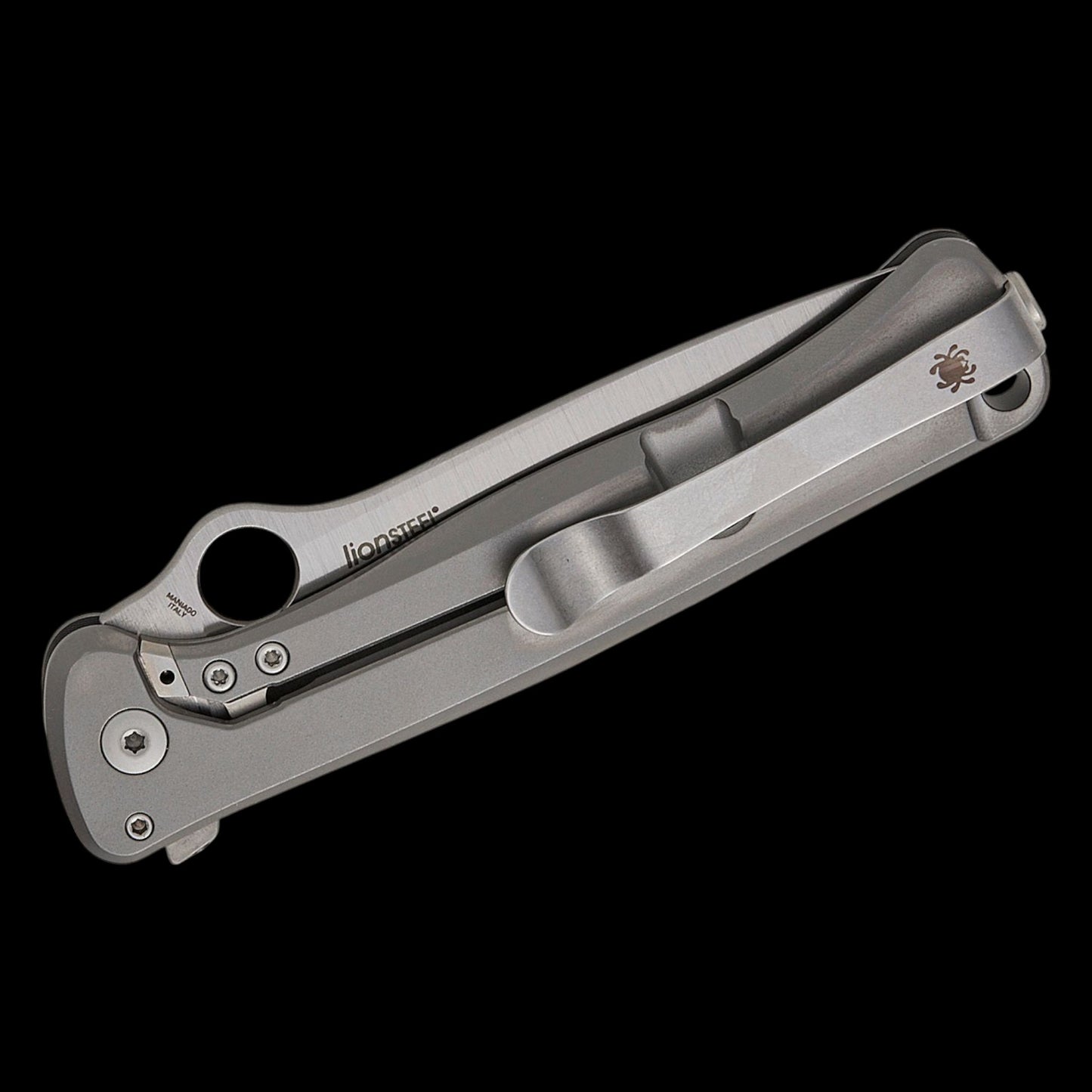 Spyderco/LionSTEEL Michele Pensato Slym Frame Lock Flipper Knife 3.42" M390 Stonewashed Drop Point Blade, Gray PVD Titanium Handles with Polar Dark Matter FatCarbon Inlay - C271TIP