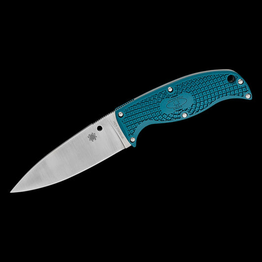 Spyderco Enuff 2 Fixed Blade Knife 3.93" K390 Leaf Shaped Plain Blade, Blue FRN Handles, Polymer Sheath - FB31PBL2K390