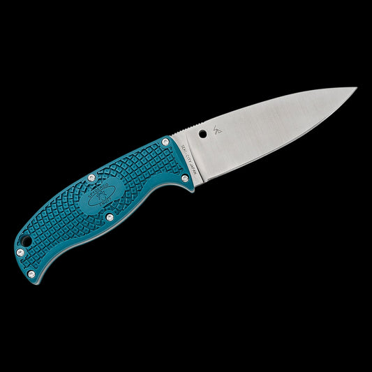 Spyderco Enuff 2 Fixed Blade Knife 3.93" K390 Leaf Shaped Plain Blade, Blue FRN Handles, Polymer Sheath - FB31PBL2K390