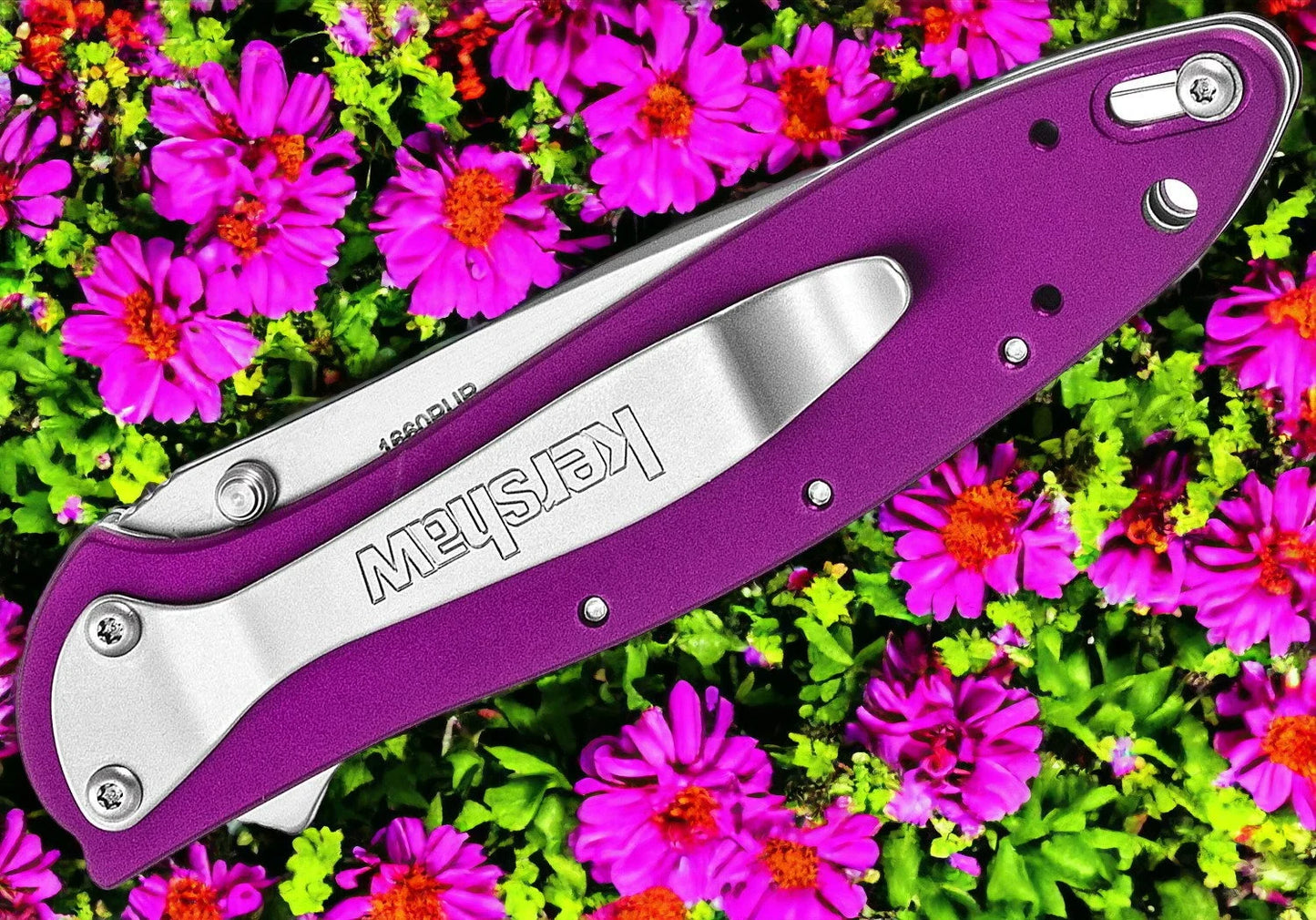 Kershaw 1660PUR Ken Onion Leek Flipper Knife 3" Bead Blast Plain Blade, Purple Aluminum Handles, Liner Lock