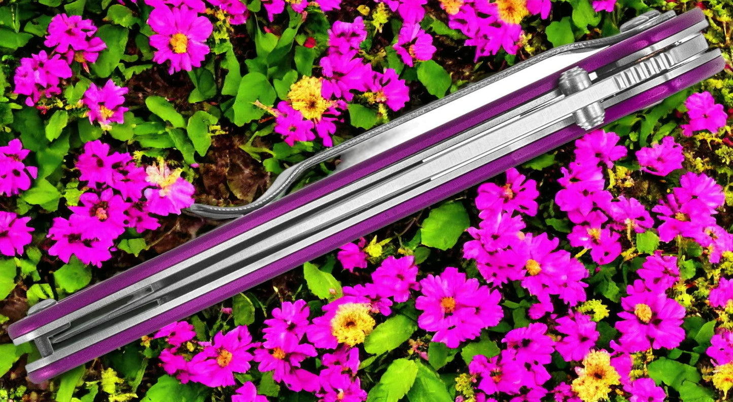 Kershaw 1660PUR Ken Onion Leek Flipper Knife 3" Bead Blast Plain Blade, Purple Aluminum Handles, Liner Lock