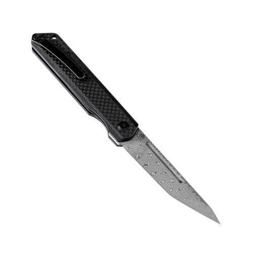 Kansept Knives Prickle Tanto Liner Lock Knife Carbon Fiber 3.5" Damascus