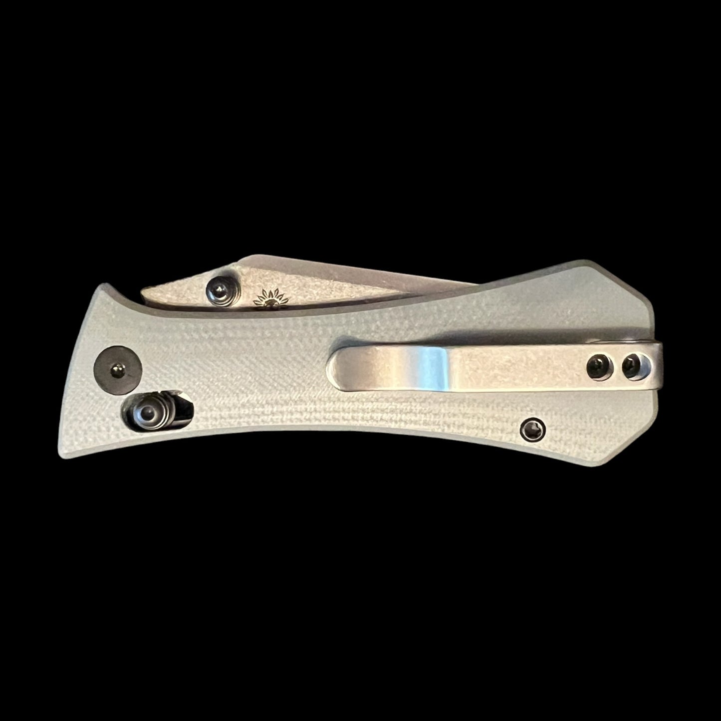 AUXMFG COFFIN CROSSBAR 2.7" EDC FOLDING KNIFE GREY G10 with TEAL BACKSPACER