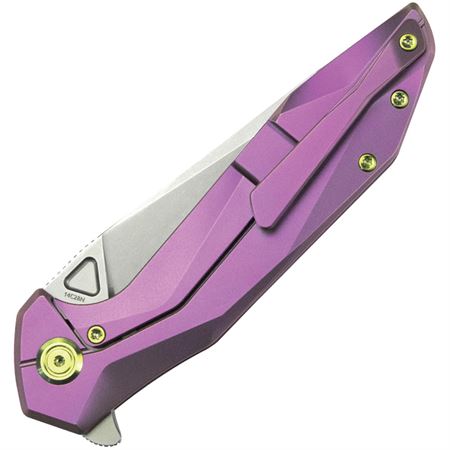 Kubey Nova Frame Lock Flipper Folding Knife Purple 6AL4V Titanium Handle 3.66" Bead Blasted 14C28N KB235D