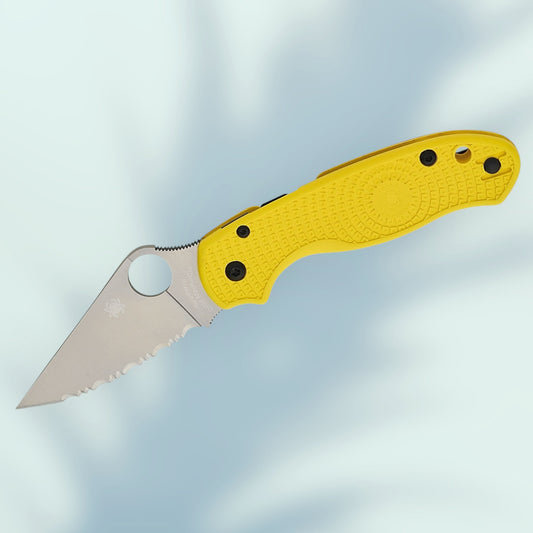 Spyderco Para 3 Salt Lightweight Compression Lock Folding Knife 2.92" CPM-MagnaCut Satin Serrated Blade, Yellow FRN Handles (Paramilitary 3) - C223SYL