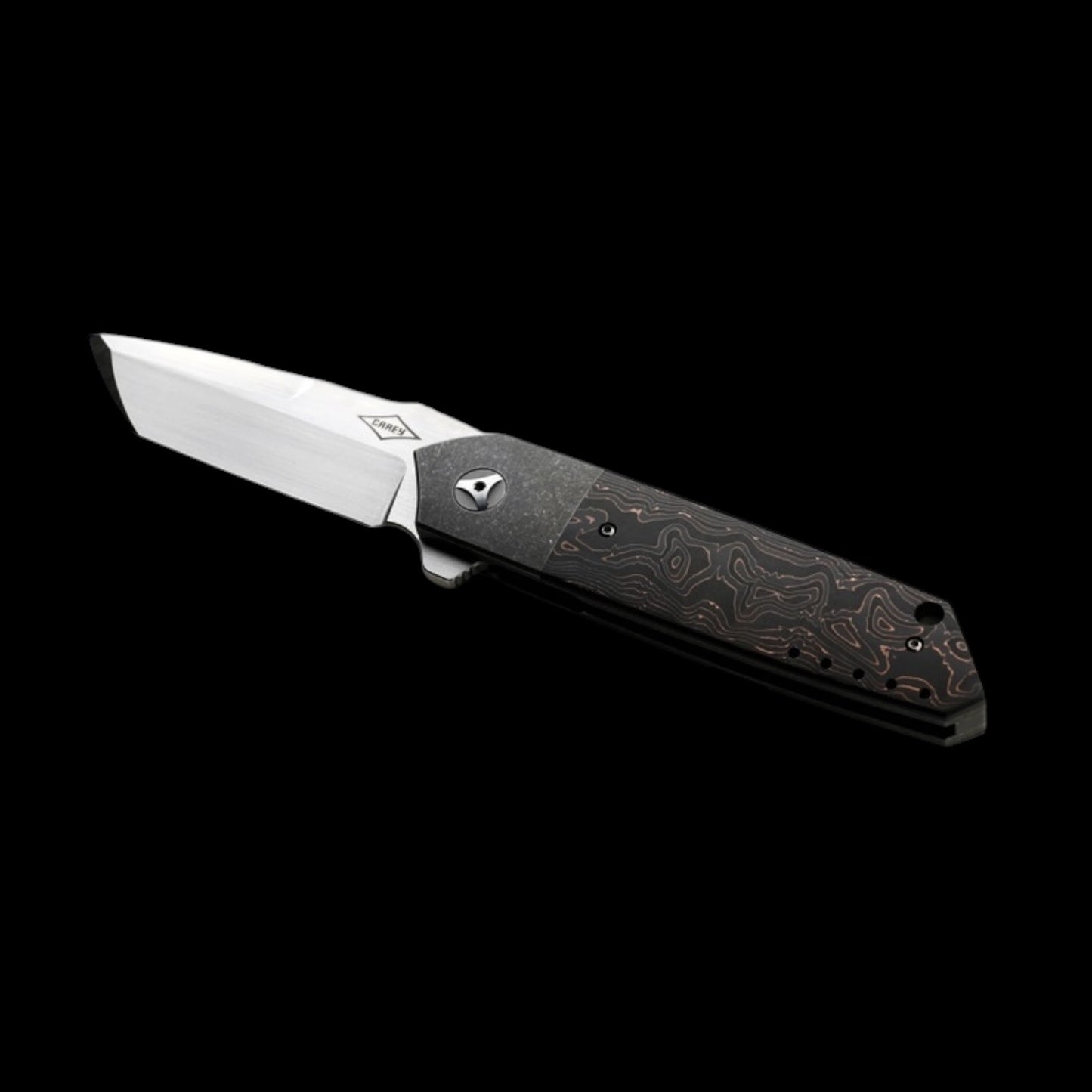 MECHFORCE PETER CAREY COLLAB, ROADSTER BOLSTER LOCK FLIPPER KNIFE, M390 - Copper Carbon Fiber