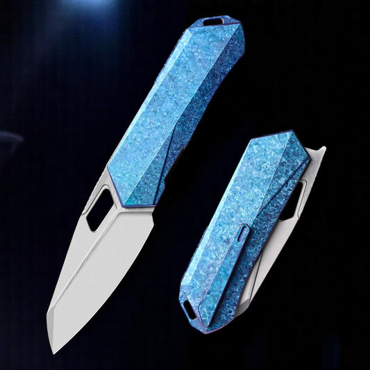 REMETTE RT-Woodpecker Liner Lock Knife Crystal Blue Titanium (3" Pearlescent) RTWP-IB