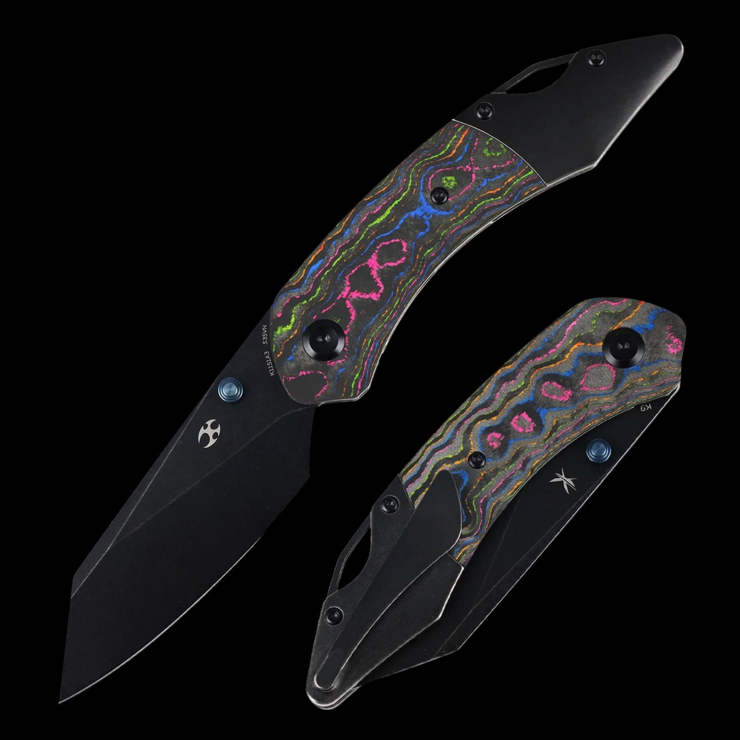 Kansept K9 | Bolster Liner Lock | 80S Camo Carbon & Blackwash Titanium | 3.63" CPM S35VN | Kenison Knives Design | K1151A3