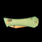 AUXMFG COFFIN CROSSBAR 2.7" EDC FOLDING KNIFE GREEN ANODIZED ALUMINUM  SCALES - ROSE GOLD PVD BLADE