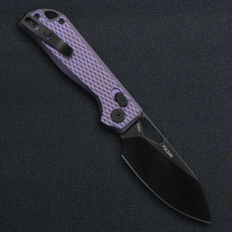 Kunwu Pulsar Folding Knife Tux Purple Textured Ti Handle Plain DLC X705T-3