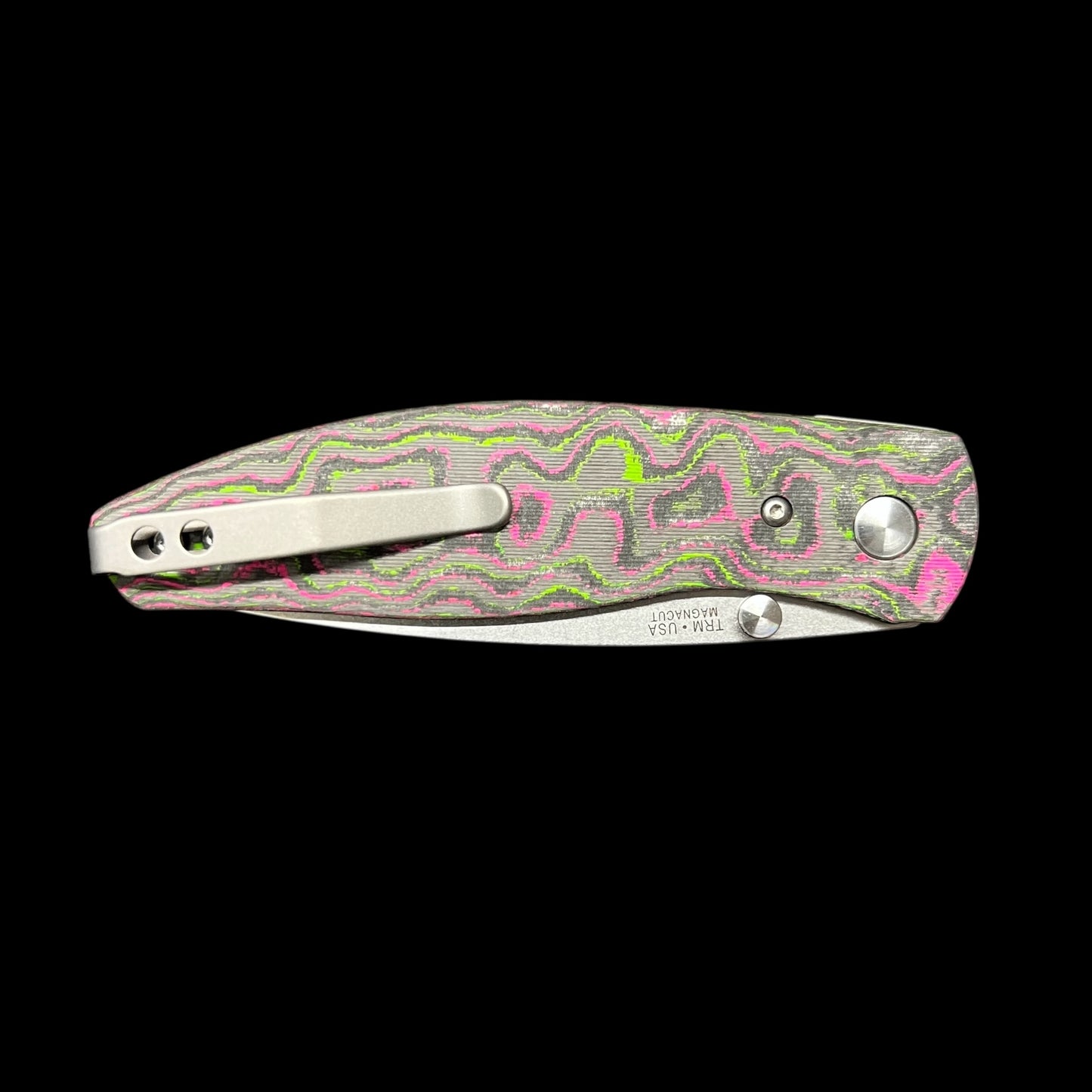 Three Rivers Manufacturing TRM Atom Liner Lock Watermelon Sugar Camo Carbon 3D Contoured Scales Stonewashed MagnaCut Blade