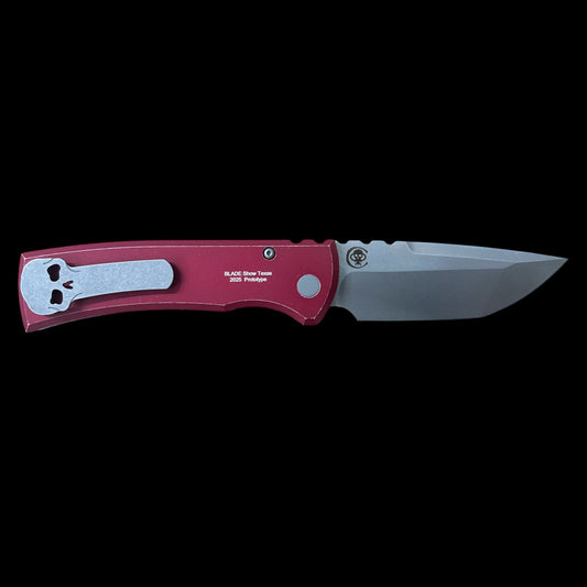 Chaves Knives Pro-Tech Redencion 229 -Battle Worn Red Aluminum Handles and Stonewashed Tanto Blade - Prototype