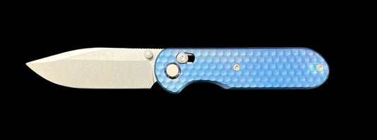 Geo knife Ethereal Cutter Axis lock Folding Knife Blue 6AL4V Titanium Handle 3.0" Stonewash Bohler M390 Blade GEO2402A