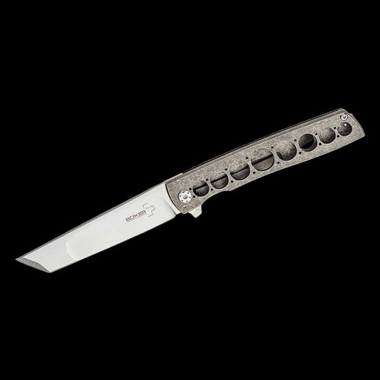 Boker Plus Brad Zinker Urban Trapper Flipper Knife 3.4" VG10 Satin Tanto Blade, Gray Titanium Handles, Frame Lock - 01BO721