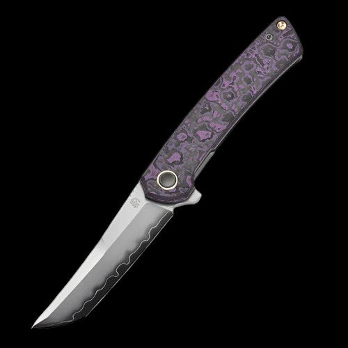 North Mountain Zero 3.5" Tanto Blade Purple Ceramic Carbon Fiber Handle w/ Smooth Flippers