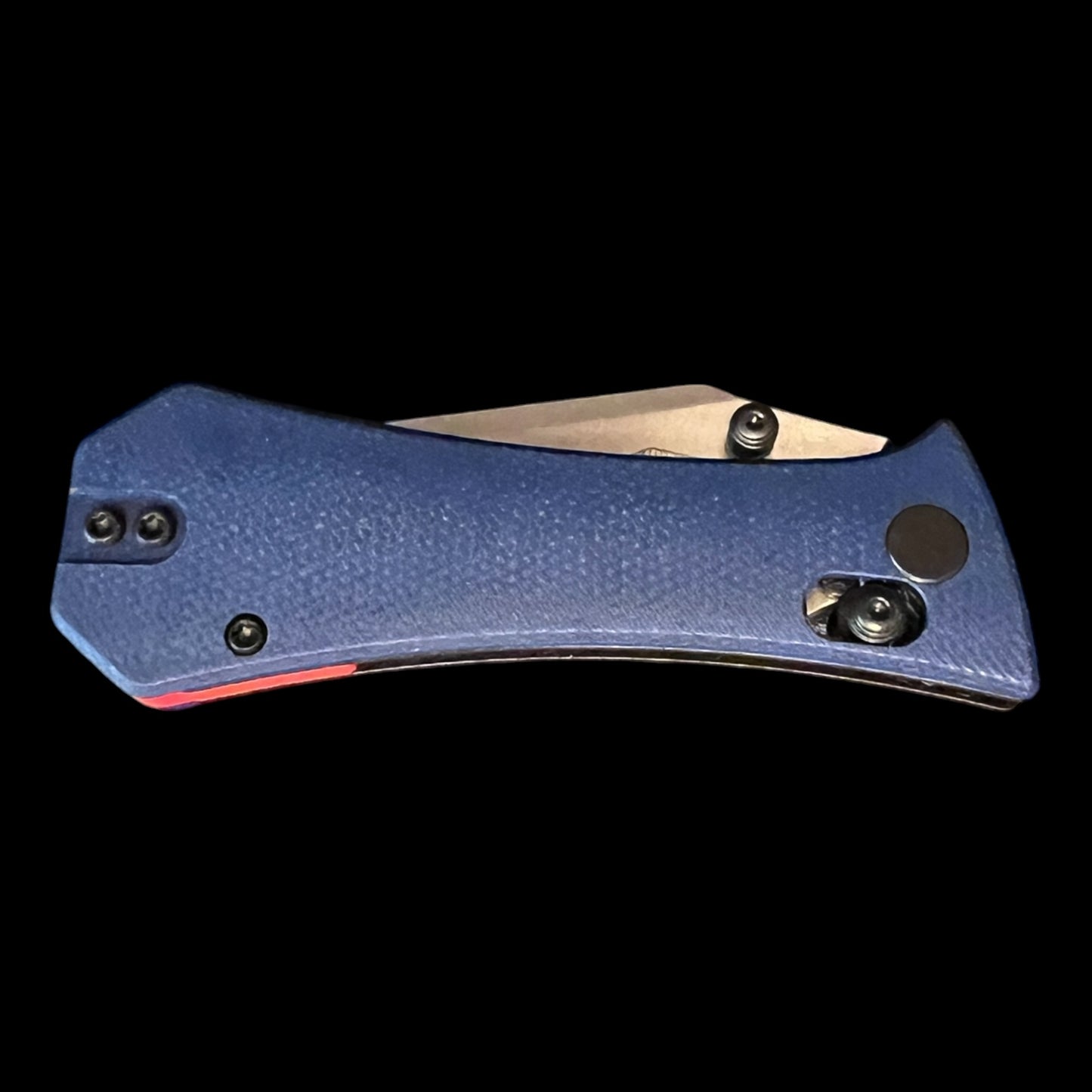 AUXMFG COFFIN CROSSBAR 2.7" EDC FOLDING KNIFE BLUE MICARTA with RED BACKSPACER