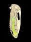 MECHFORCE RICK LALA COLLAB SENTRY FOLDING KNIFE SCROLL PATTERN TITANIUM HANDLE M390 GREEN ANODIZED POCKET CLIP